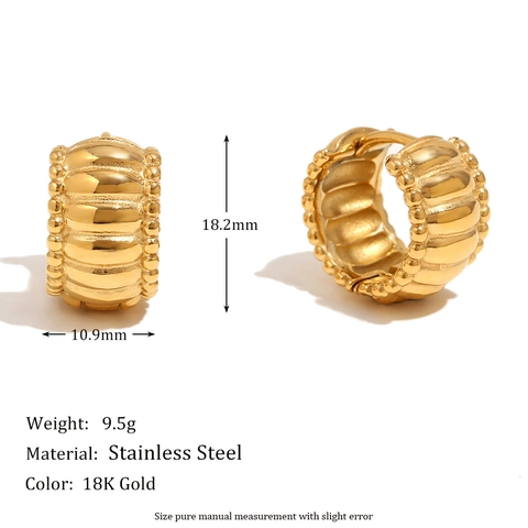 Vintage Creolen Edelstahl 18K Vergoldet Gerippt Perlen Geometrischer Schmuck Für Frauen