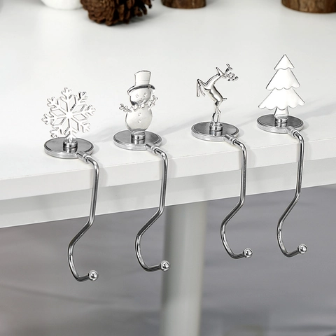 Support De Chaussette De Noël Crochet De Cheminée Métal Flocon De Neige Bonhomme De Neige Renne Décoration