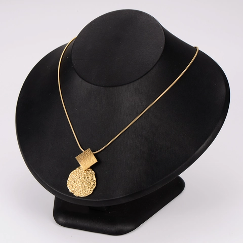 Gehamerde Textuur Vierkante Ronde Hanger Ketting En Oorbellen 18K Verguld Roestvrij Staal Elegante Accessoires Voor Dames