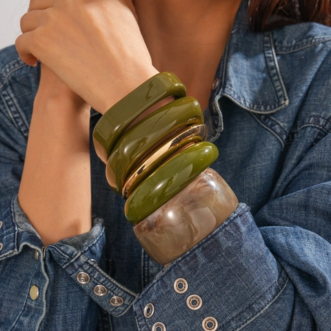 Retro Harz Armreif Armband Geometrisch Klobig Rund Mit Glänzender Legierung Vintage Bohemien Schmuck Für Frauen