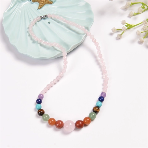 Bohemian Fashion Natural Stone Obsidian Beaded Necklace Rose Quartz Amethyst Tiger Eye Yoga Meditation Healing Jewelry For Women