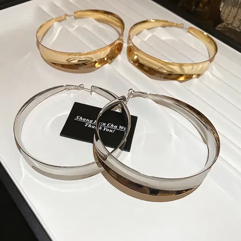 Mutige Große Creolen Mit 925 Sterling Silber Ohrstecker Polierte Spiegellegierung Übergroße Minimalistische Für Damen
