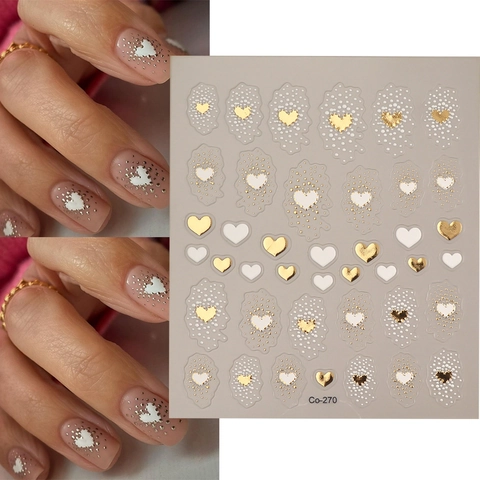 Autocollants Pour Ongles Relief 5D Bronzage Motif Coeur Imperméable Auto-Adhésif Style Français Élégante Décoration Manucure DIY