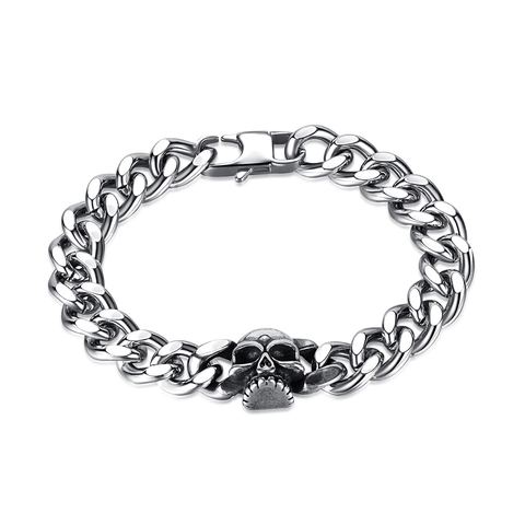 Bracciale A Catena Cubana Con Teschio In Acciaio Inossidabile Da Uomo Gioielli Stile Hip Hop Punk