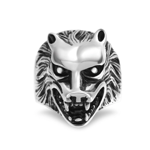 Bague Tête de Loup en Acier Inoxydable Vintage pour Homme Punk Gothique Animal Signet Ring Argent Or Noir Biker Bijoux