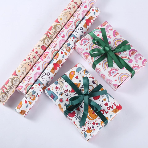 Gift Wrapping Paper Coated Paper Printed Hearts Animals Floral Patterns Valentine Birthday Holiday Party Decor Illustration Style