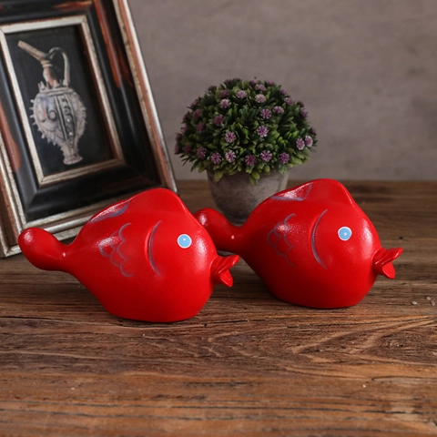 Red Wooden Fish Carp Ornaments Hand Painted Desktop Decorative Figurines For Home Wedding Gift Modern Nordic Style
