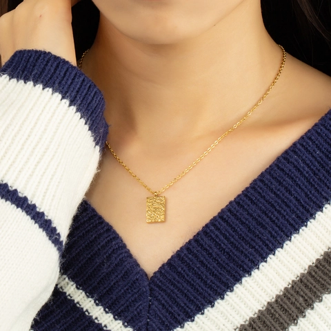 Collar con Colgante Rectangular de Textura Irregular de Acero Inoxidable para Mujer Oro Plata Minimalista Joyería de Moda Regalo