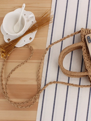 Mini Sac Bandoulière Tissé Corde De Papier Ajouré Plage Vacances Été Sac À Main Pour Femmes Avec Doublure À Cordon