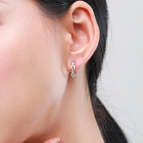 925 Sterling Silver Chain Hoop Earrings for Women Minimalist Micro Inlaid Rhinestone Elegant Daily Fashion Jewelry Gift