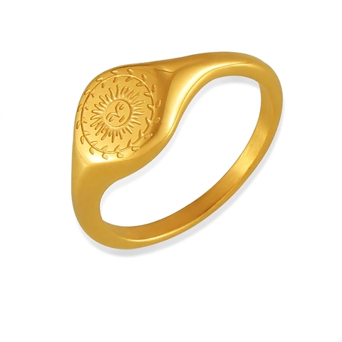 Anillo de Sello de Acero de Titanio Cara de Sol Vintage Galvanizado Geométrico Guirnalda Tallada para Mujeres Hombres Joyería