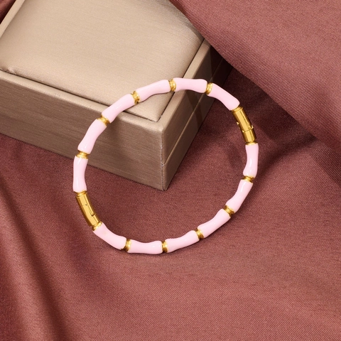 Bamboo Joint Enamel Bangle Stainless Steel Bracelet With Hinge Clasp For Women Fashion Jewelry Elegant Accessories