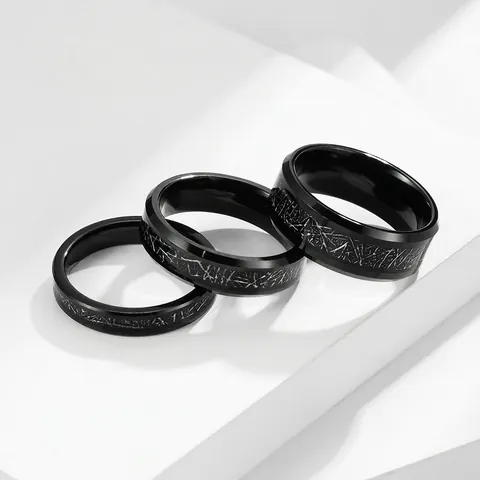Schwarzer Wolframstahlring Für Männer Mit Meteoritentextur Hochglanzpoliertes Finish Industrial Viking Style Band Schmuck