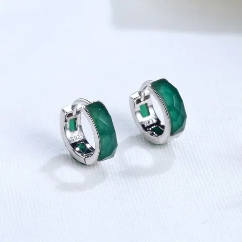 Orecchini A Cerchio In Argento Sterling 925 Agata Sfaccettata Geometrica Pietra Smeriglio Blu Gioielli Retro Minimalisti