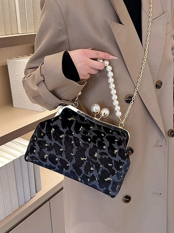 Vintage Samt Abendtasche Mit Künstliche Perlengriff Und Goldener Kette Elegante Damen Handtasche Für Partys Und Hochzeiten