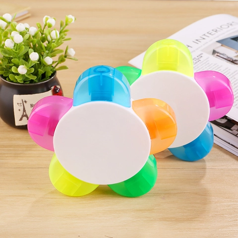 Flower Shaped Highlighter Multiple Colors Integrated Petal Fluorescent Marker Pen Plastic Stationery For Students Office