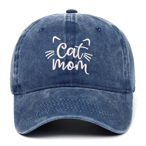 Honkbalpet Gewassen Katoen Geborduurd Cat Mom Patroon Vintage Verstelbare Papa Pet Zonnehoed Casual