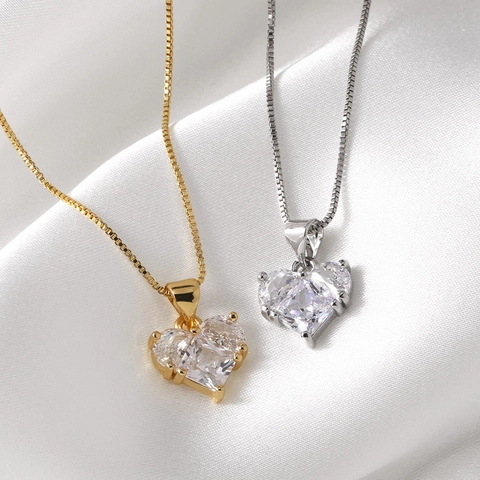 Herzanhänger Halskette Mit Klarem Zirkonia Und Vergoldetem Kupfer Boxkette Elegante Minimalistische Schmuck Für Frauen