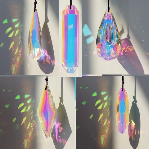 Crystal Suncatcher Prism Pendant AB Color Rainbow Maker Hanging Ornament For Window Garden Decoration Iridescent