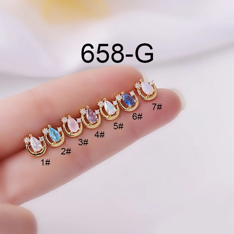 Orecchino Cartilagine Zirconia Goccia Acciaio Inossidabile Chiusura A Vite Gioielli Moda Coreana Per Donne