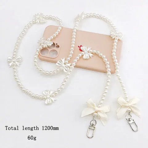 Elegante Cordino per Telefono a Tracolla con Fiocco in Perle Artificiali Dolce Catena da Appendere in Resina per Donna