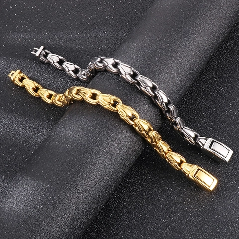 Pulsera De Cadena Pesada De Acero Inoxidable Para Hombres Estilo Punk Hip Hop Simple Pulido Alto Chapado Al Vacío Eslabón Grueso Hueso De Dragón