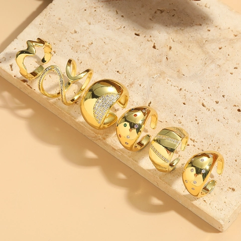 Vintage Verweerd Kupfer Offen Einstellbar Ring Für Damen Unregelmäßig Geometrisch Zirkonia Eingelegt Minimalistisch Finger Schmuck