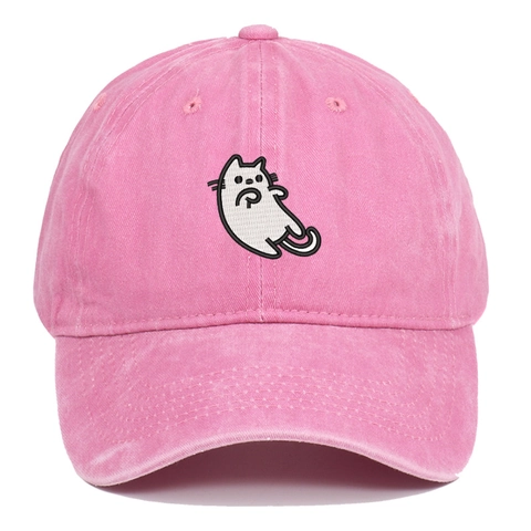 Washed Cotton Baseball Cap Vintage Distressed Cat Embroidery Casual Adjustable Sports Dad Hat For Women Men