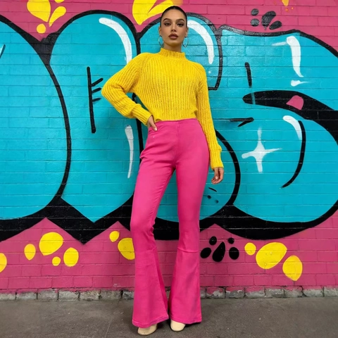 Jeans A Zampa A Vita Alta Da Donna Denim Elasticizzato Vestibilità Slim Pantaloni Retro Lavati Casual