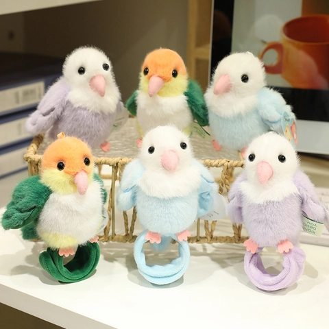Cute Parrot Plush Slap Bracelet Bird Shape Snap Band Wristband Keychain Pendant Soft Animal Decorative Accessory