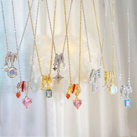 Elegant Copper Heart Star Rhinestone Pendant Necklace Gold Silver Plated Artificial Pearl Charm Choker For Women Jewelry