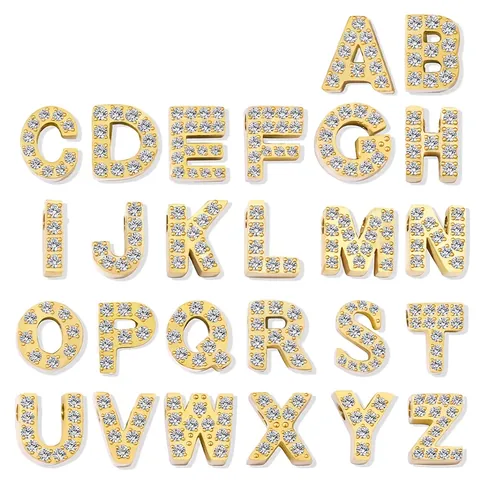 Charms De Letras Del Alfabeto De Acero Inoxidable Con Micro Pave Circonio Diamantes De Imitación Fabricación De Joyas DIY