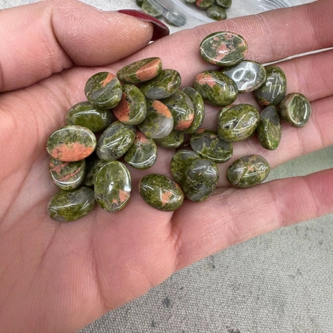 Cabochon In Unakite Naturale Pietra Preziosa Lucida Ovale Dorso Piatto Per Creazione Di Gioielli Fai Da Te Materiale
