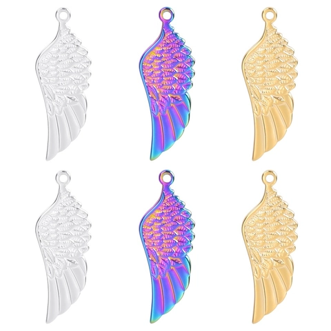 Colgante De Ala De Acero Inoxidable Textura Pluma Accesorios Joyería Para DIY Collar Chapado Arcoíris Punk Gótico