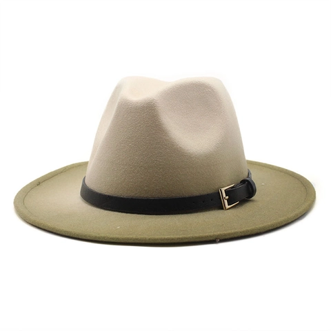 Klassieke Fedora Hoed Met Brede Rand Verloop Tweekleurig Vilt Jazz Pet Met Leren Riem Metalen Gesp Unisex Retro