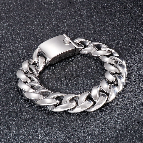 Bracciale Da Uomo Catena Cubana Acciaio Inossidabile 316L Motivo Serpente Lucido Spazzolato Gioielli Punk Hip Hop