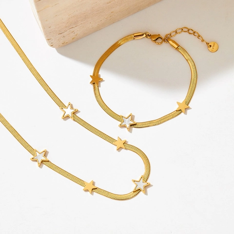 Roestvrijstalen Sterrenhanger Ketting En Armband Voor Dames Platte Slangenketting Goud Zilver Kleur Met Emaille Schelp Sieraden