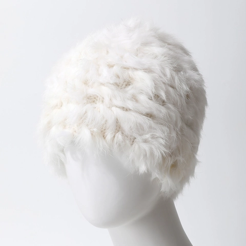 Gorro De Punto Para Mujer De Pelo De Conejo Invierno Cálido Piel Sintética Esponjoso Gorro Tejido A Mano Moderno Elegante
