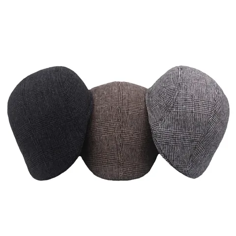Men Vintage Plaid Flat Cap Winter Warm Wool Blend British Style Newsboy Ivy Hat Outdoor Windproof Accessory