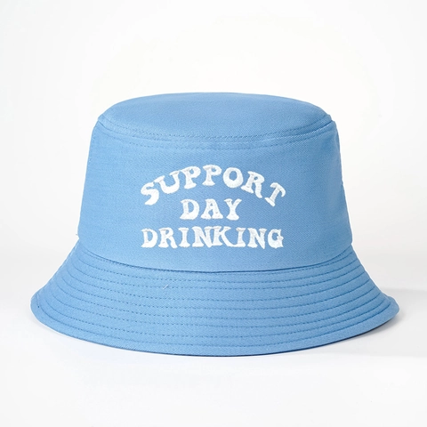 Vissershoed Polyester Geborduurd Support Day Drinking Slogan Brede Rand Zonbescherming Outdoor Streetwear Unisex Verstelbaar
