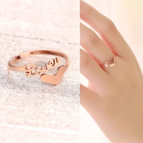 Love Herz Offener Ring Titanstahl 18K Roségold Beschichtet Minimalistischer Schmuck Geschenk Damen Romantisch Süß
