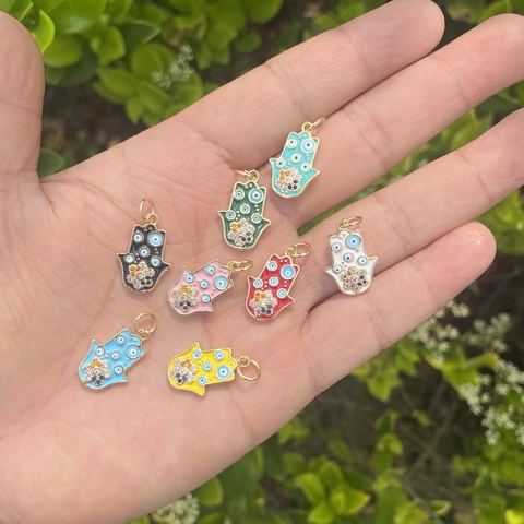Hamsa Hand Böser Blick Anhänger Halskette Vintage Emaille Kupfer Bunter Strass Schlüsselbein Kette Schmuck Für Frauen