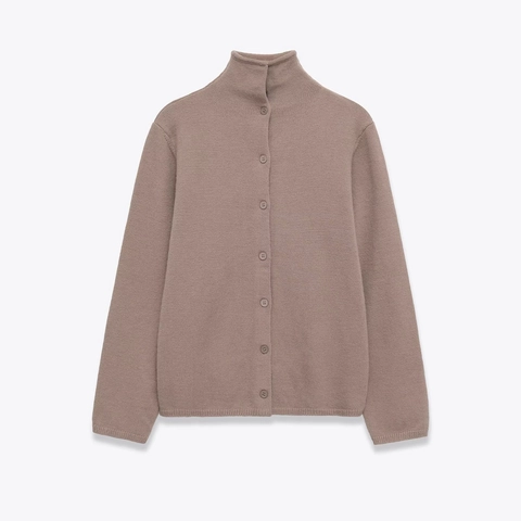 Women Knitted Cardigan Sweater Long Sleeve High Neck Button Down Front Solid Color Casual Slim Fit Autumn Top