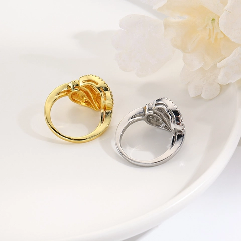 Anello Aperto a Foglia di Natura Per Donne Rame Intarsiato Zirconia Regolabile Geometria Luce Lusso Moda Anello Gioielli Regalo