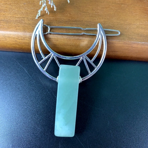 Molletta Capelli Mezzaluna Vuota Cristallo Naturale Agata Ametista Ciondolo Forcina Metallo Geometrico Per Donne Stile Boho