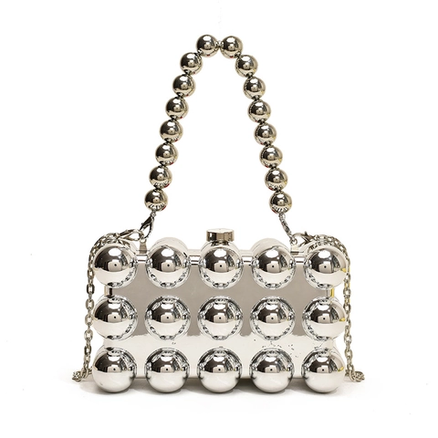 Acrylic Metal Ball Evening Bag Beaded Top Strap Modern Clutch Party Handbag Chic Crossbody With Chain Strap