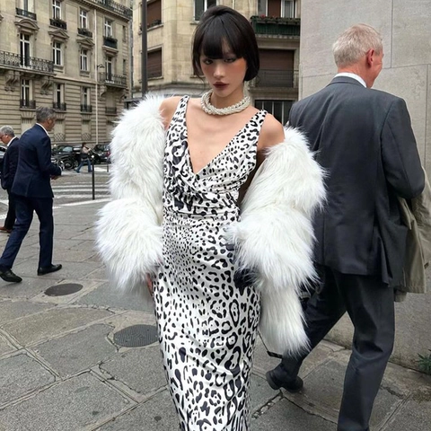 Sexy Leopard Print Satin Maxi Dress V-Neck Backless Sleeveless Bodycon Long Evening Party Dress For Women