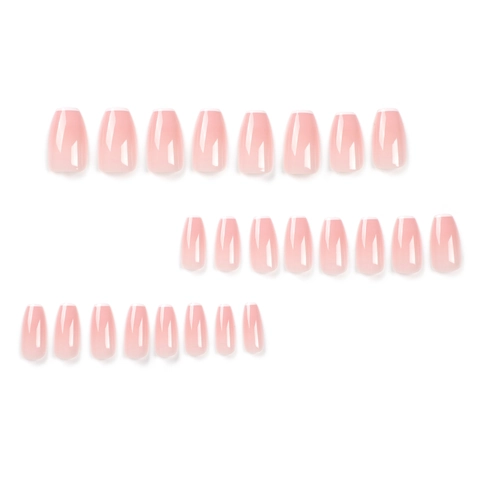 Uñas Postizas A Presión Con Punta Francesa Borde Blanco Nude Rosa Bailarina Forma Ataúd Brillante Artificial