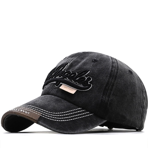 Baseball Cap Washed Distressed Cotton 3D Embroidered Los Angeles Letter Retro Vintage Outdoor Sun Protection Adjustable