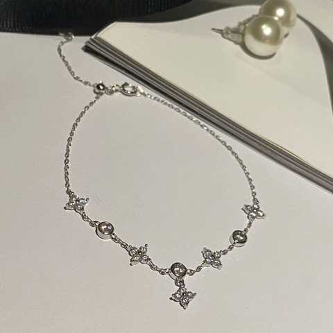 925 Sterling Silver Clover Rhinestone Bracelet For Women Elegant Gold Silver Plated Geometric Flower Charm Link Chain Jewelry